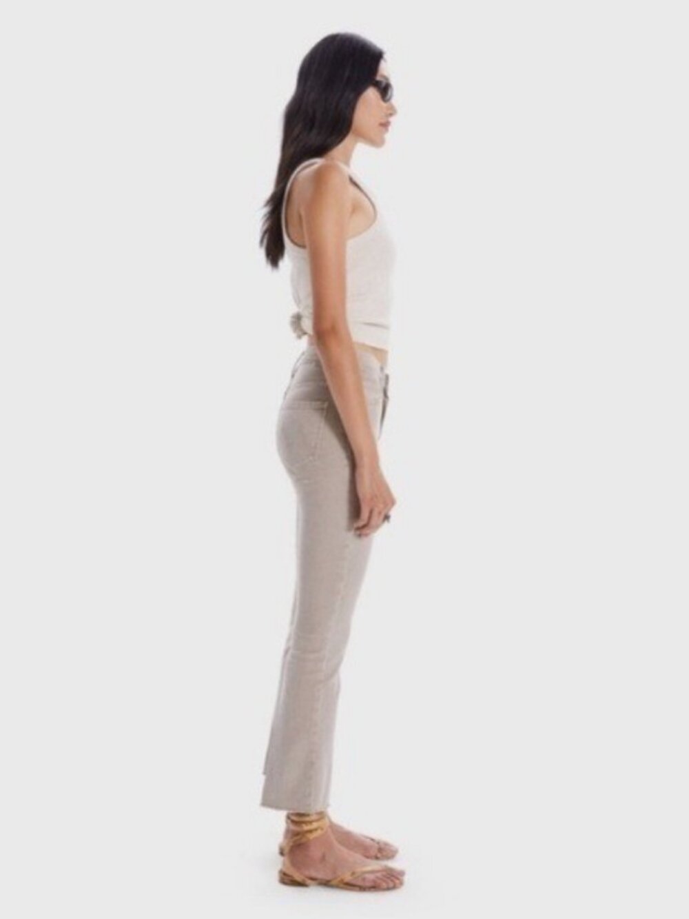 MOTHER The Insider Ankle Fray in Chalk It Up 30 x 27 Jeans Pants denim Tan beige - Picture 3 of 16